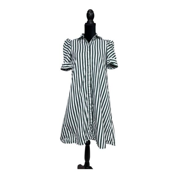 Zara Green and White Striped Shirt Tunic Style Dress xs‎ - Picture 4 of 12